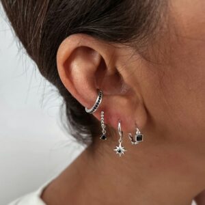 pendientes aro plata circonita negra estrella polar earcuff sin agujero